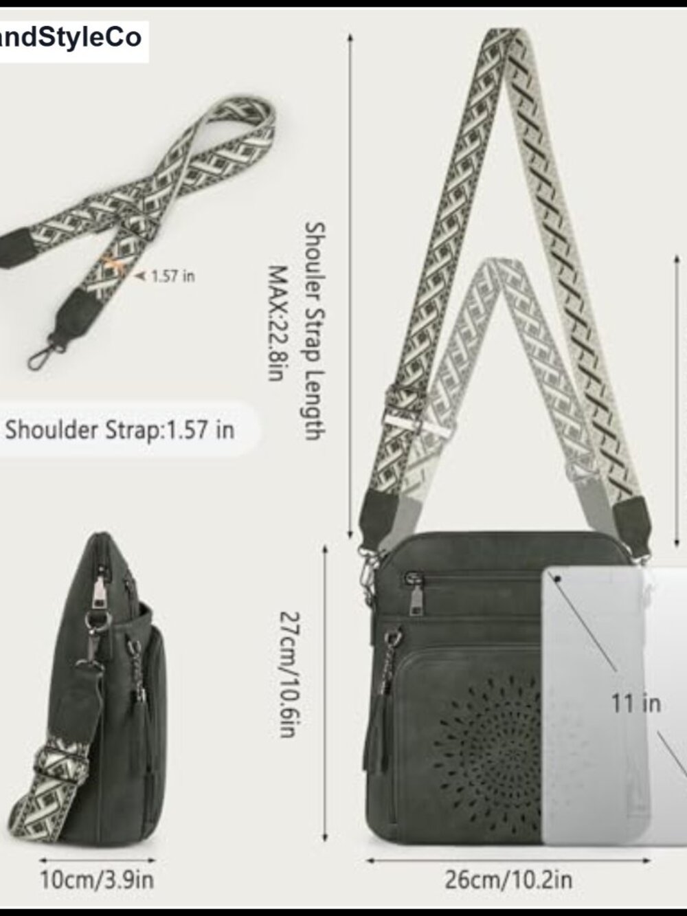 Womens Crossbody Bag PU Leather Built In Wallet Wide Strap Travel Shoulder Purse - Picture 5 of 6